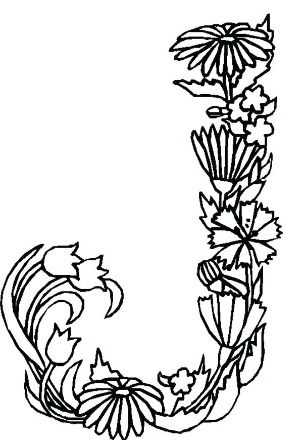 600x869 J Coloring Pages Alphabet Flowers Letter J Coloring Pages Batch