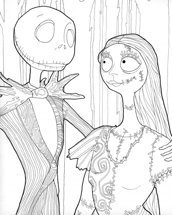 570x712 Digital Download Jack And Sally Halloween Coloring Page