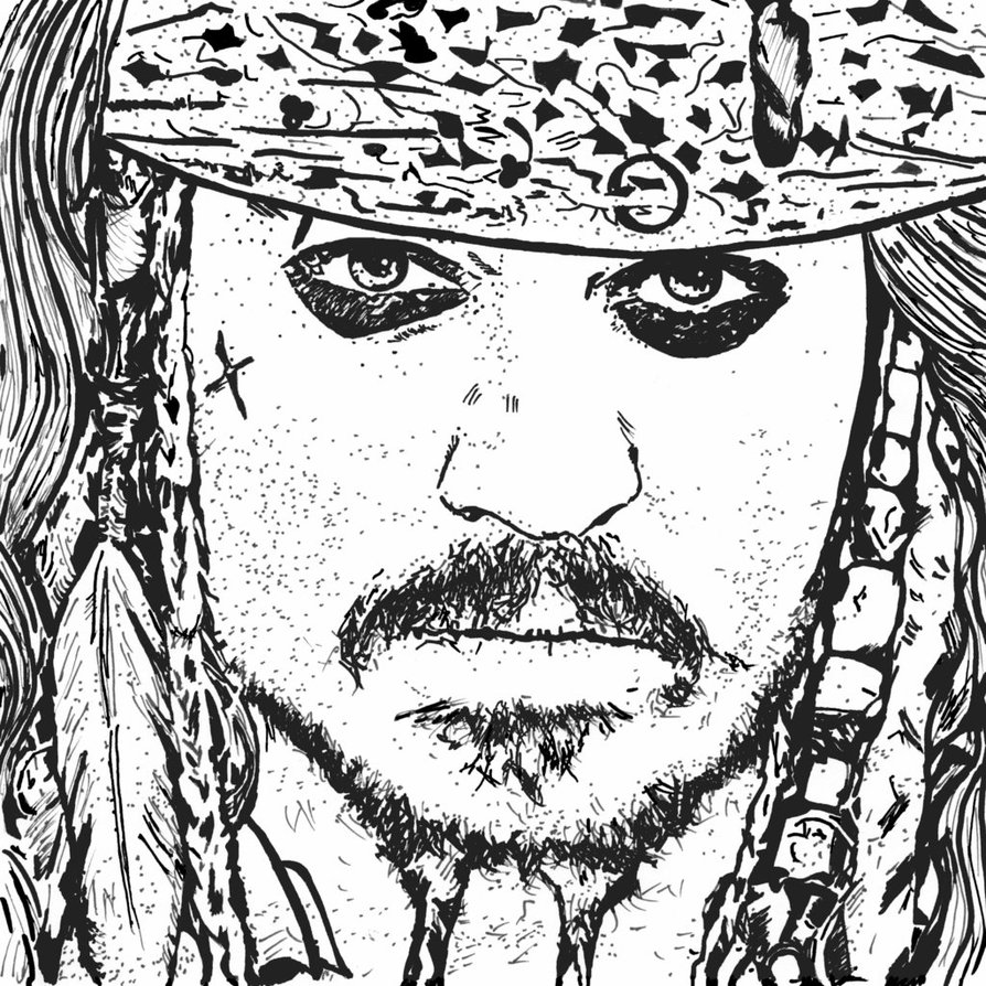 Strange Jack Sparrow Coloring Page Drawing 894x894 Strange Jack Sparrow Coloring Page Drawing
