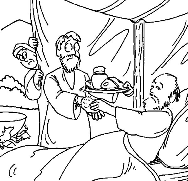 Jacob Bring Food To Isaac In In Jacob And Esau Coloring Page 600x578 Jacob Bring Food To Isaac In In Jacob And Esau Coloring Page
