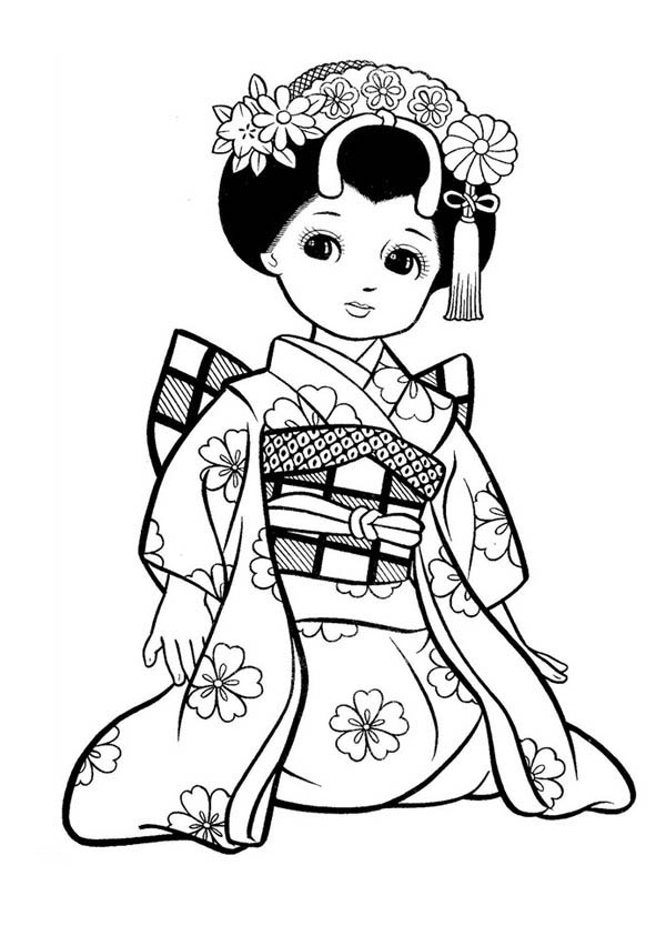 600x834 Japanese Girl Geisha Coloring Page