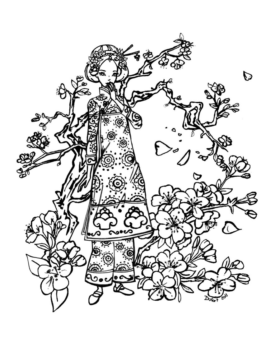 Expert Japanese Cherry Blossom Coloring Pages 900x1087 Expert Japanese Cherry Blossom Coloring Pages