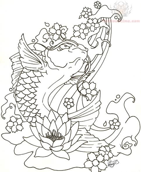 Japanese Koi Coloring Pages 484x587 Japanese Koi Coloring Pages