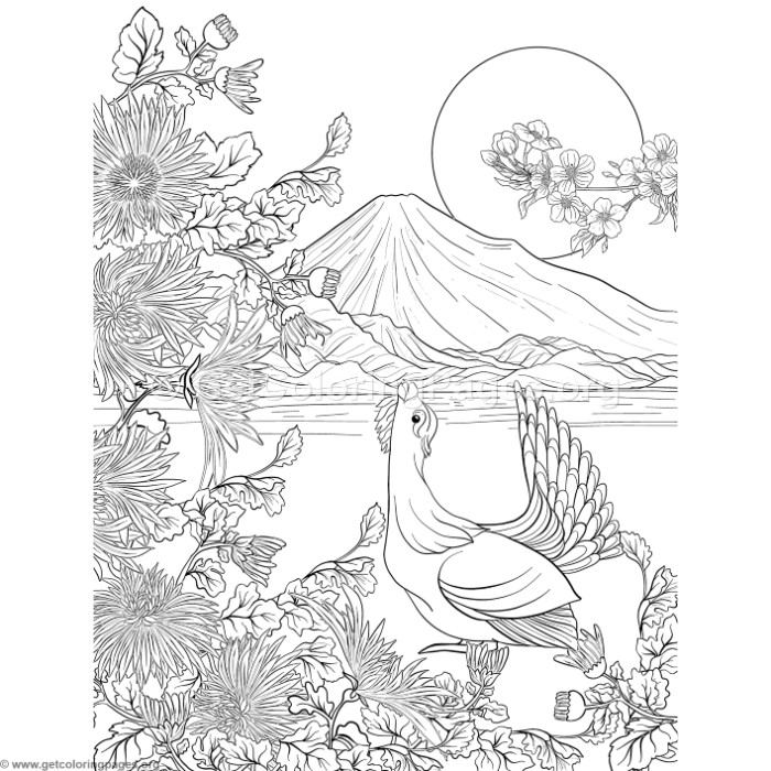 Japanese Painting Fuji Mountain And Flowers Coloring Pages 700x700 Japanese Painting Fuji Mountain And Flowers Coloring Pages