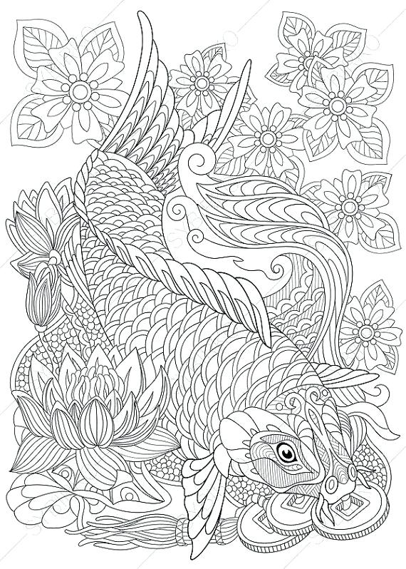 570x798 Carp Coloring Pages Japanese Koi Fish Coloring Pages Carp Coloring