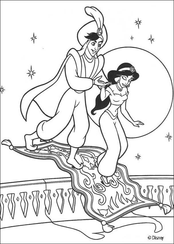 Jasmine, Aladdin And Magic Carpet Coloring Pages 607x850 Jasmine, Aladdin And Magic Carpet Coloring Pages