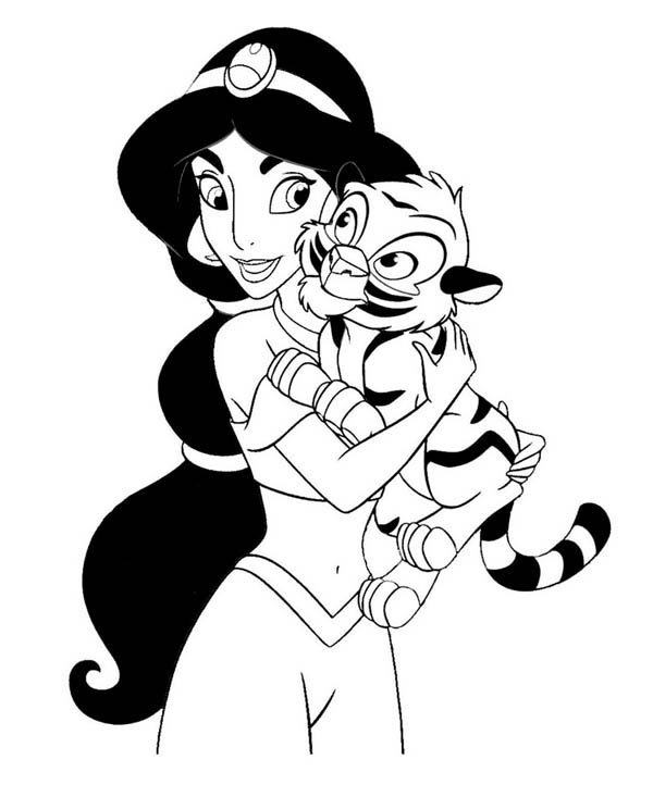 Princess Jasmine And Little Rajah Coloring Page 600x733 Princess Jasmine And Little Rajah Coloring Page
