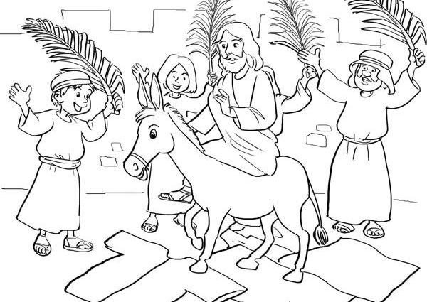 600x425 Jesus Palm Sunday Coloring Page Jesus Entry Into Jerusalem In Palm