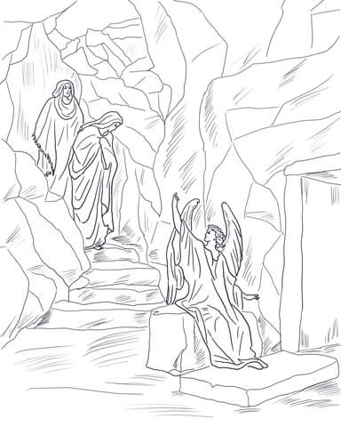 Angel Tells The Women That Jesus Has Risen Coloring Page 384x480 Angel Tells The Women That Jesus Has Risen Coloring Page