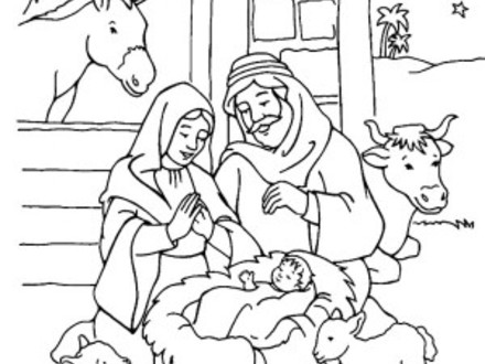 440x330 Baby Jesus Manger Scene Coloring Page Free Printable, Baby Jesus