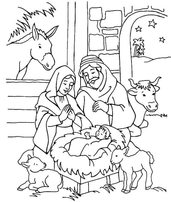 600x709 Scenery Of Nativity In Jesus Christ Coloring Page Color Luna