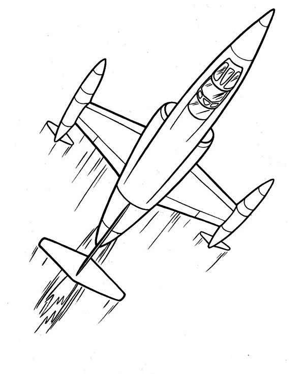 600x734 Cartoon Futuristic Jet Plane Coloring Page