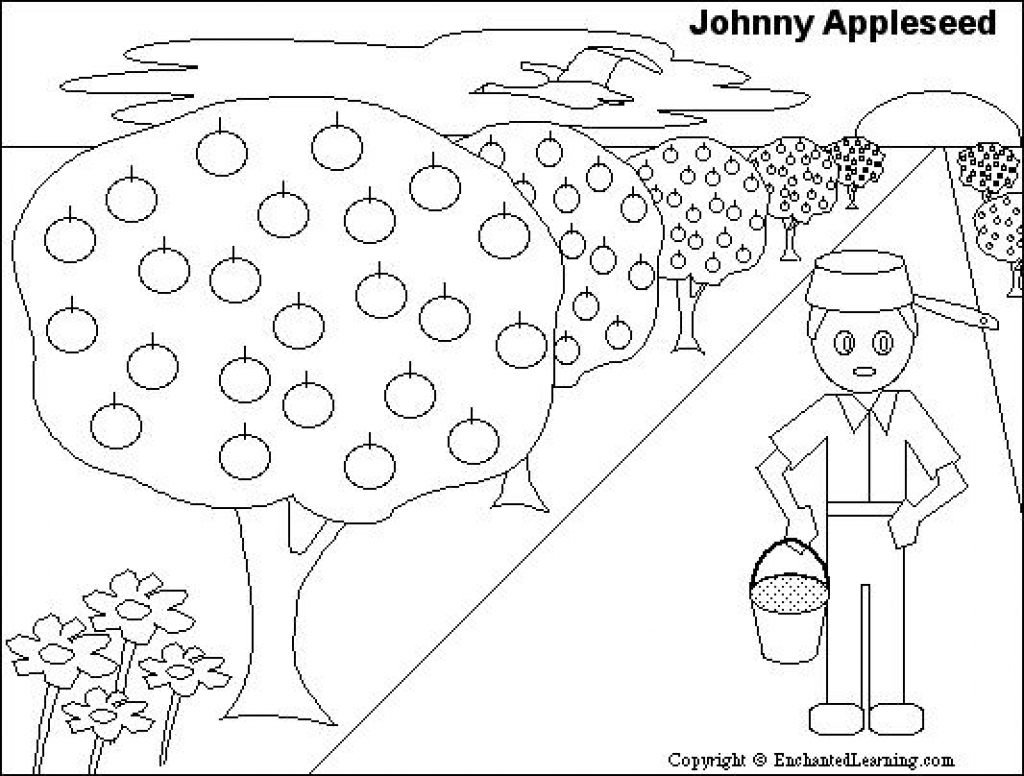 Johnny Appleseed Printout Zoomschool Throughout Coloring Pages 1024x776 Johnny Appleseed Printout Zoomschool Throughout Coloring Pages