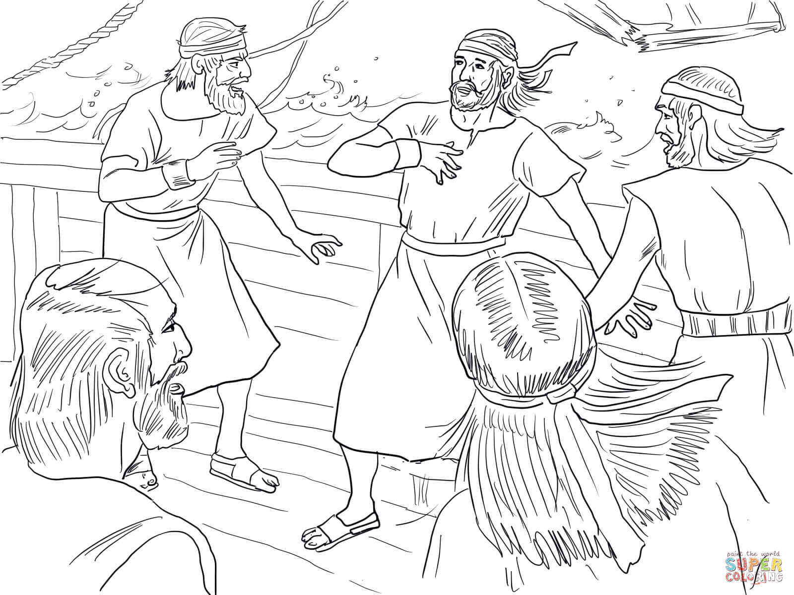 1600x1200 Jonah On Boat During The Storm Coloring Page Free Printable