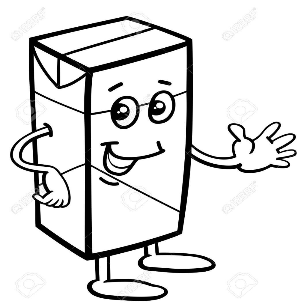 1024x1024 Black And White Cartoon Illustration Of Carton Of Milk Or Juice