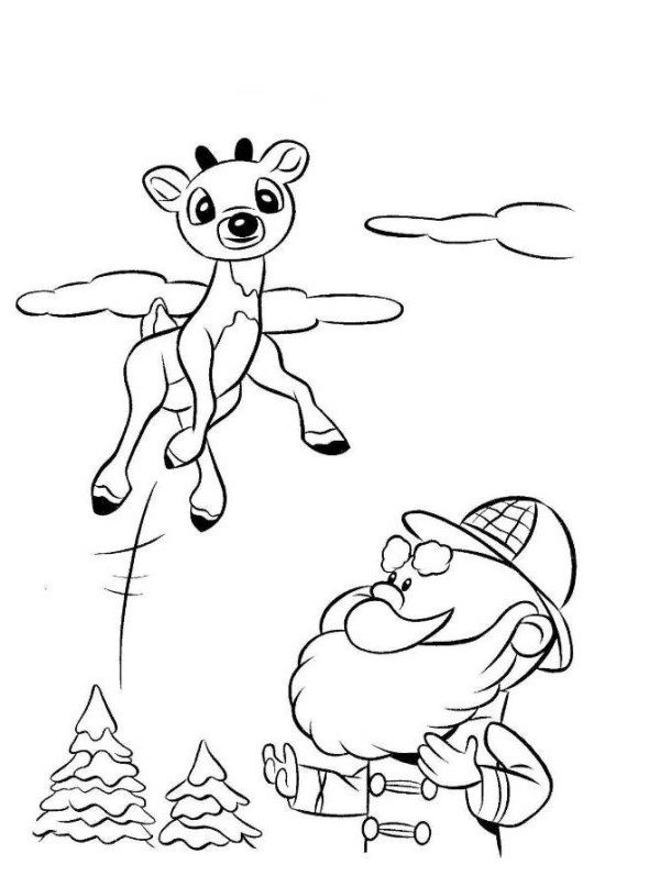 Rudolph Reindeer Jump Coloring Page 600x807 Rudolph Reindeer Jump Coloring Page