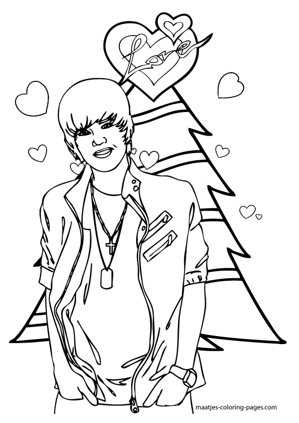 Justin Bieber Christmas Coloring Page 595x842 Justin Bieber Christmas Coloring Page