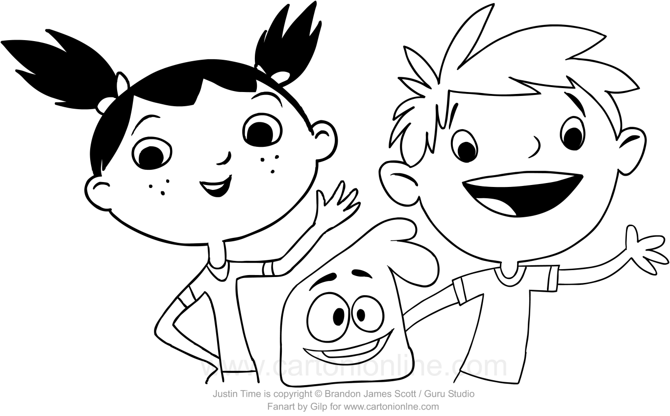 Drawing Justin, Olive And Squidgy (Justin Time) Coloring Page 1367x850 Drawing Justin, Olive And Squidgy (Justin Time) Coloring Page