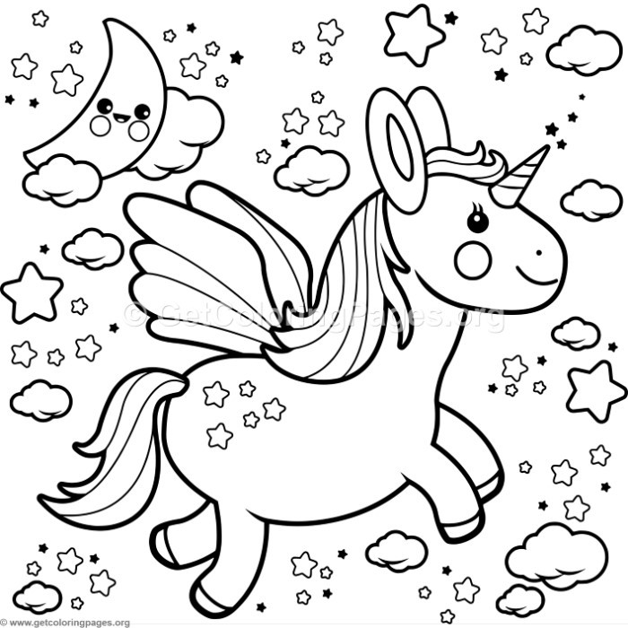 Flying Kawaii Unicorn Coloring Pages 700x700 Flying Kawaii Unicorn Coloring Pages