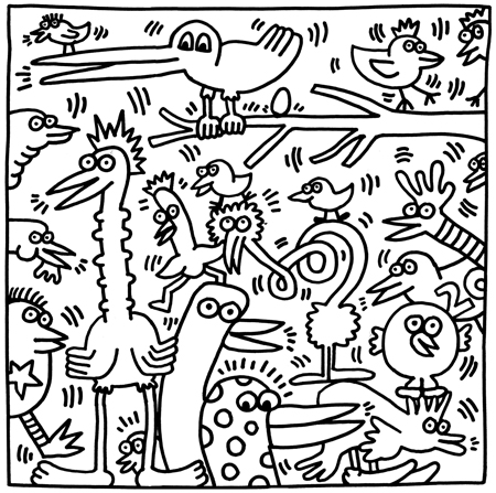 450x447 Image From The Keith Haring Coloring Book Aves En La