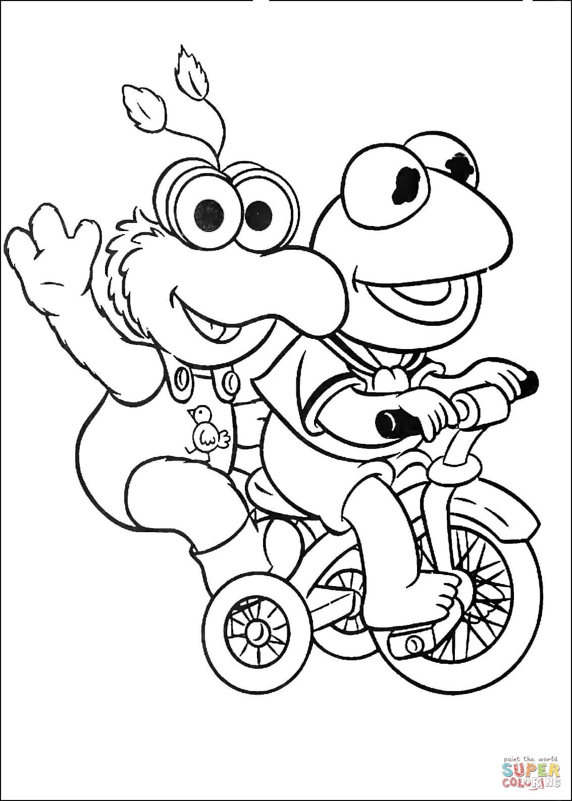 1133x1588 New Baby Kermit And Gonzo Are Riding A Tricycle Coloring Page