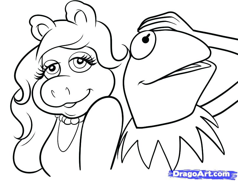 805x612 Kermit Coloring Pages The Frog Face Drawing Kermit And Miss Piggy