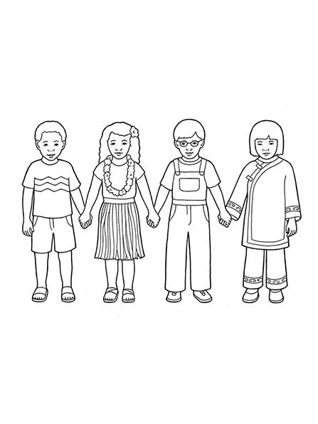 447x596 Children Holding Hands Coloring Page A Line Drawing Showing Four