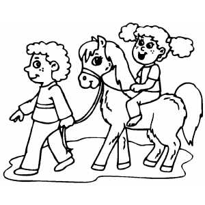 Kids On Pony Coloring Page 300x300 Kids On Pony Coloring Page