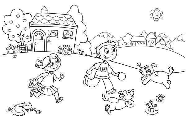 Playing With Friends And Pets On Summertime Holiday Coloring Page 600x388 Playing With Friends And Pets On Summertime Holiday Coloring Page