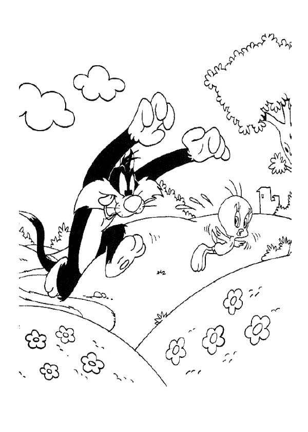 Tweety And Sylvester Running Coloring Page Tweety Coloring Page 600x840 Tweety And Sylvester Running Coloring Page Tweety Coloring Page