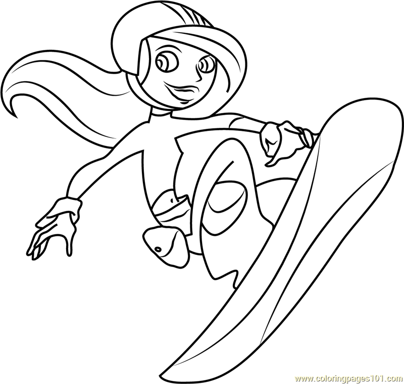 800x762 Kim Possible On Snowboard Coloring Page