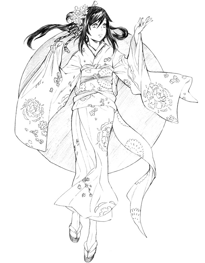Adult Coloring Page Japan Japan Kimono 18 663x850 Adult Coloring Page Japan Japan Kimono 18