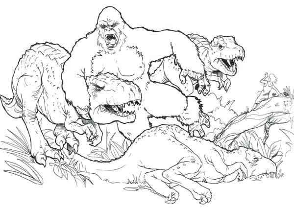 King Kong Coloring Pages Super King Versus Three Dinosaur Coloring 600x429 King Kong Coloring Pages Super King Versus Three Dinosaur Coloring