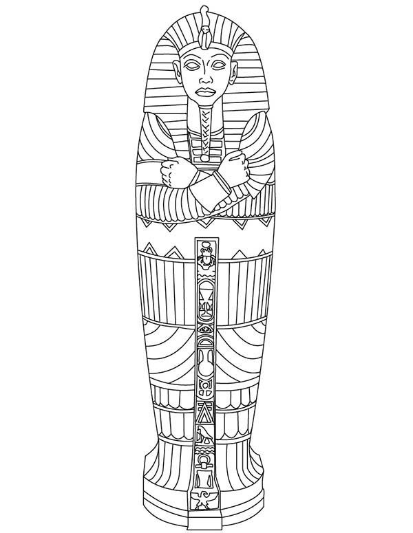 King Tut Gold Sarcophagus Of Ancient Egypt Coloring Page 600x775 King Tut Gold Sarcophagus Of Ancient Egypt Coloring Page
