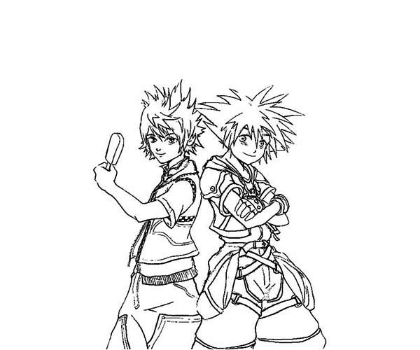 Sora And Riku From Kingdom Hearts Coloring Page 600x500 Sora And Riku From Kingdom Hearts Coloring Page