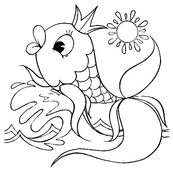 Fish Wearing A Crown With Kissing Lips Coloring Pages 600x627 Fish Wearing A Crown With Kissing Lips Coloring Pages