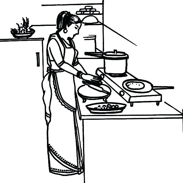 Cooking Coloring Pages Kitchen Mother Cooking Dinner In 600x602 Cooking Coloring Pages Kitchen Mother Cooking Dinner In