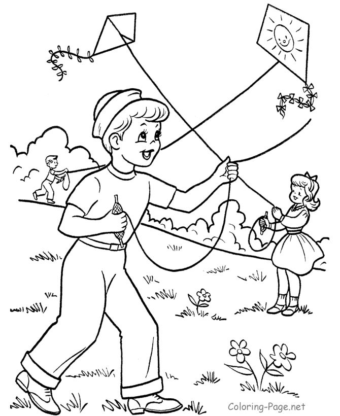 Kite Flying Coloring Pages