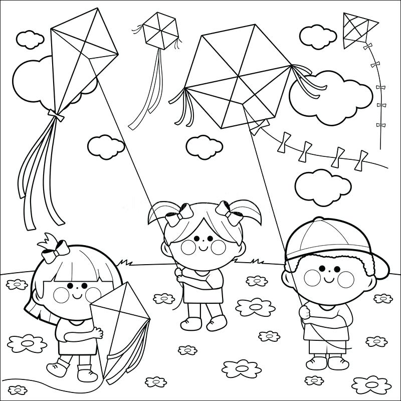 Children Flying Kites Coloring Book Page Stock Vector Download 800x800 Children Flying Kites Coloring Book Page Stock Vector Download