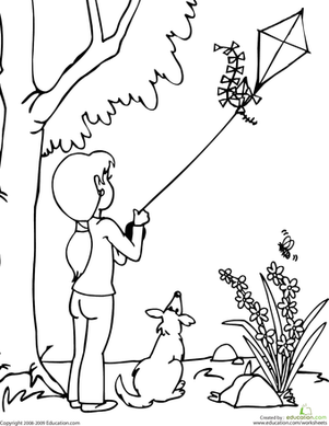 Color The Kite Flying Scene Worksheet 301x389 Color The Kite Flying Scene Worksheet