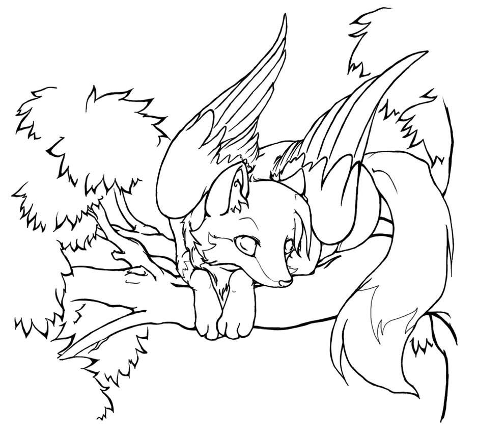 937x852 Cute Winged Kitsune Coloring Pages