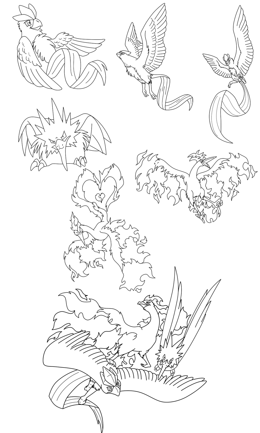 900x1500 Legendary Bird Lineart By Kitsune Dragonite