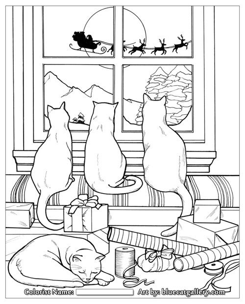 Kitty Cat Christmas Coloring Pages