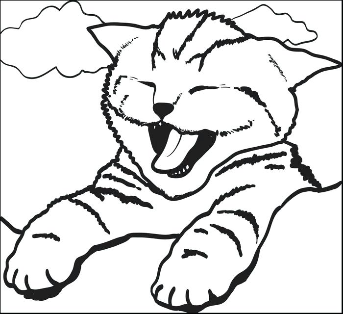 700x640 Free Printable Cute Kitty Cat Yawning Coloring Page For Kids