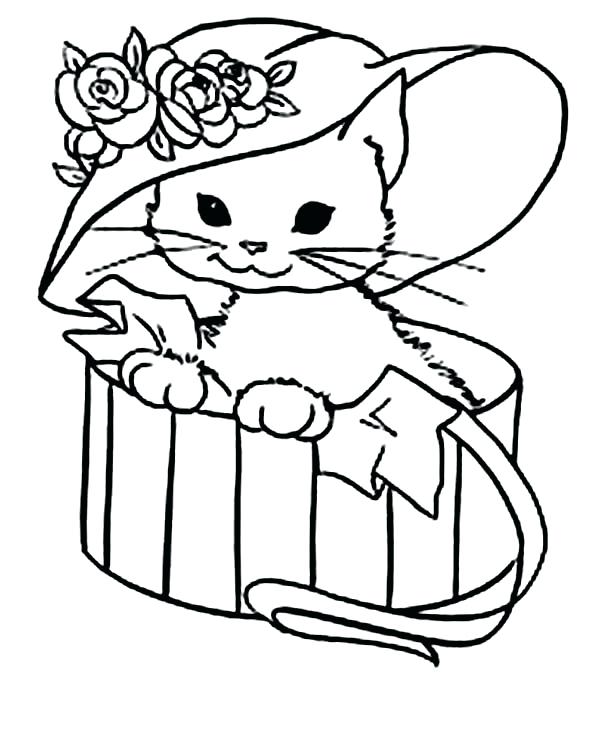 Cat Printable Coloring Pages Cute Kitty Cat With A Fancy Hat 600x733 Cat Printable Coloring Pages Cute Kitty Cat With A Fancy Hat