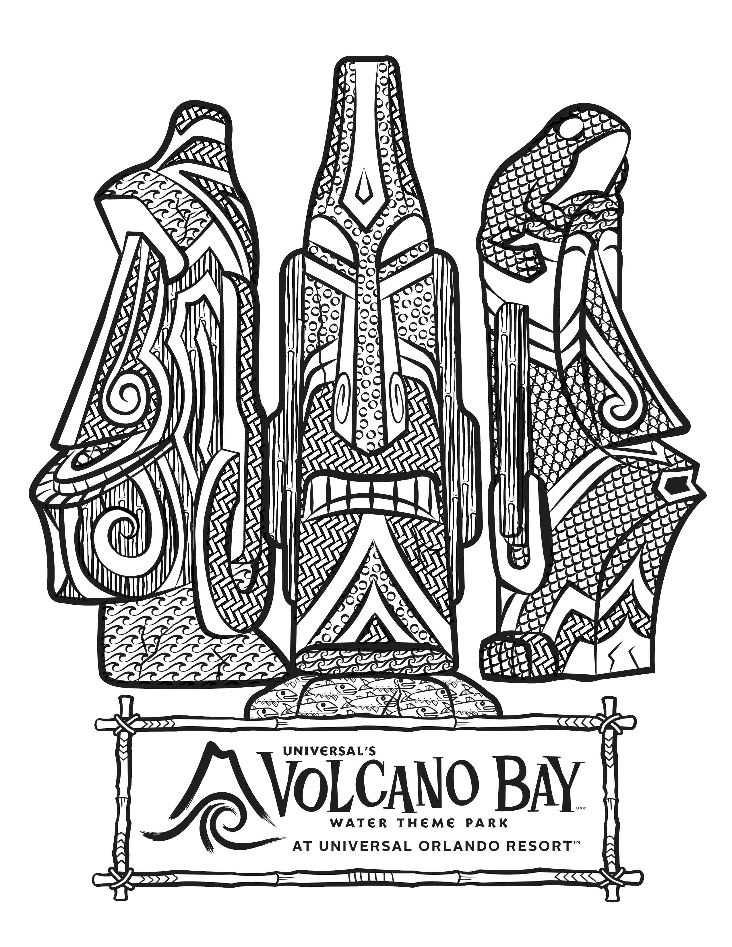 2550x3300 Universal's Volcano Bay Tikis Coloring Page Theme Park Comic