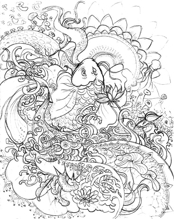 600x754 Koi Fish Pencil Sketch Coloring Pages