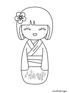 290x389 Coloriage Poupee Japonaise Numero 24 Kokeshi Dolls