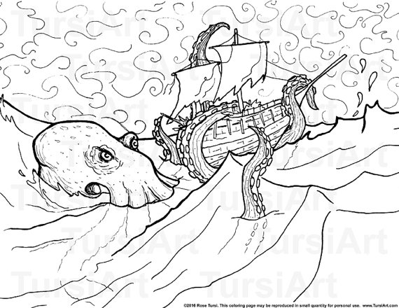 570x440 Items Similar To Kraken Coloring Page Digital Download Printable