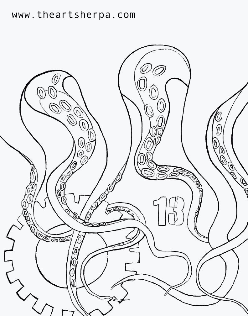 792x1008 Steampunk Kraken Coloring Page And Traceable For The Art Sherpa